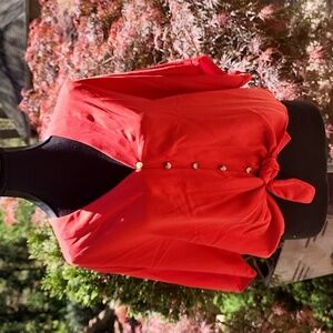Style Envy Red Blouse 3/4 Length Sleeve Tie Front Small